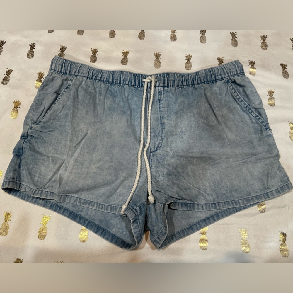 Aerie Lightweight Lightwash Denim Drawstring Adjustable Shorts Ladies Sz Lg EUC